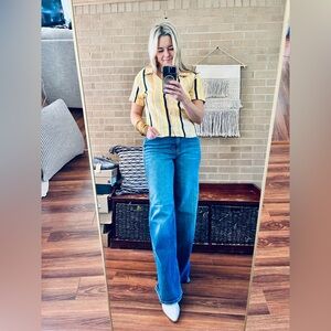 Zara Yellow Striped Tie-Front Button Down Top